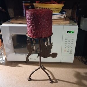 Rustic Red Candle on Metal Stand With Dangling Birds